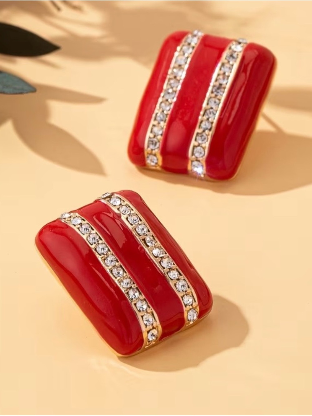 Red Crystal Stripe Statement Earrings